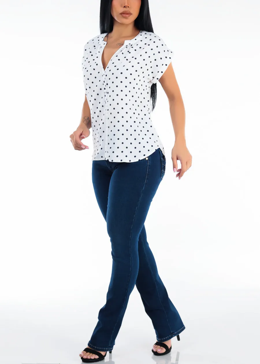 Short Sleeve Vneck Polka Dot Blouse Ivory sold by Moda product image thumbnail 2