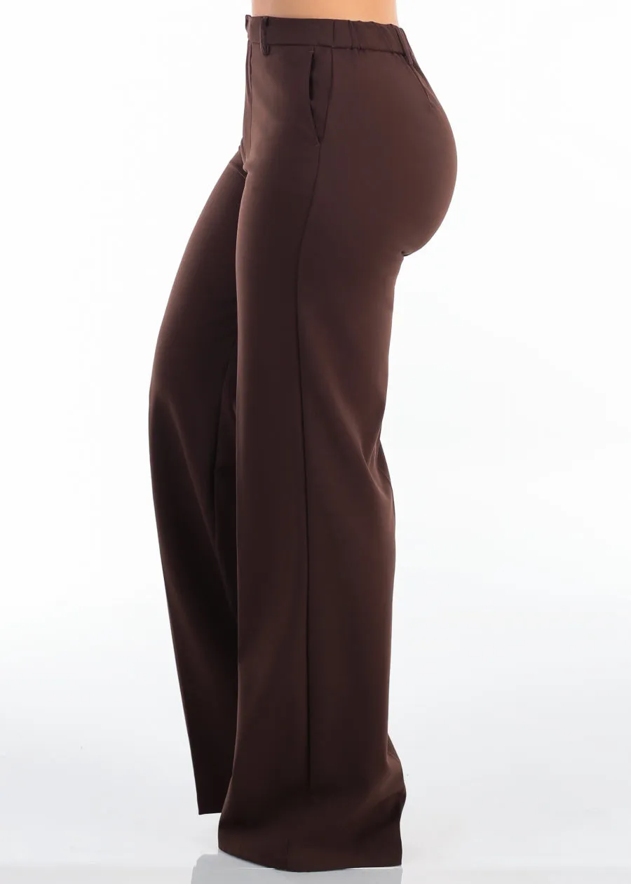 Super High Waist Stretch Wide Leg Dress Pants Brown sold by Moda product image thumbnail 3