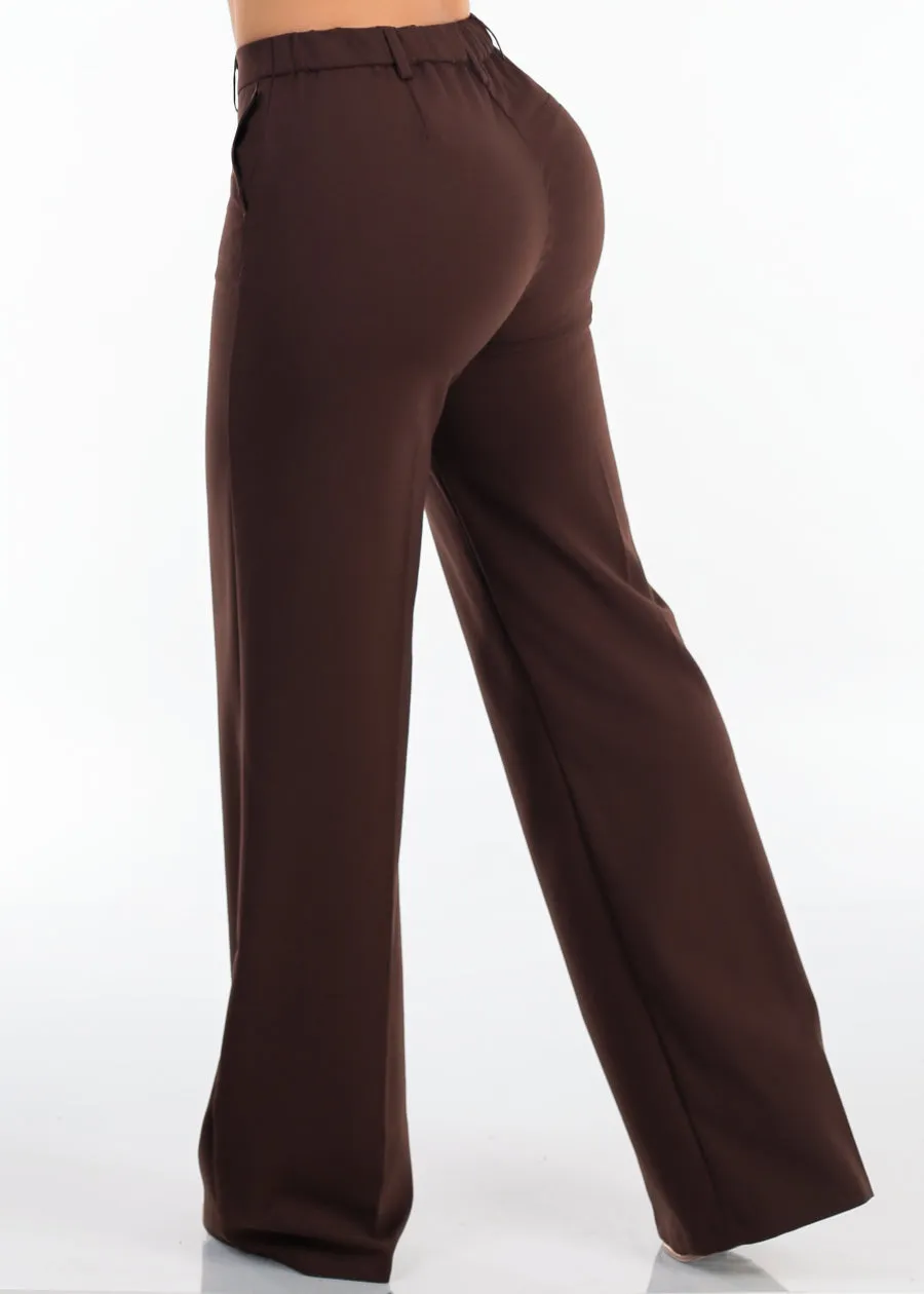 Super High Waist Stretch Wide Leg Dress Pants Brown sold by Moda product image thumbnail 4