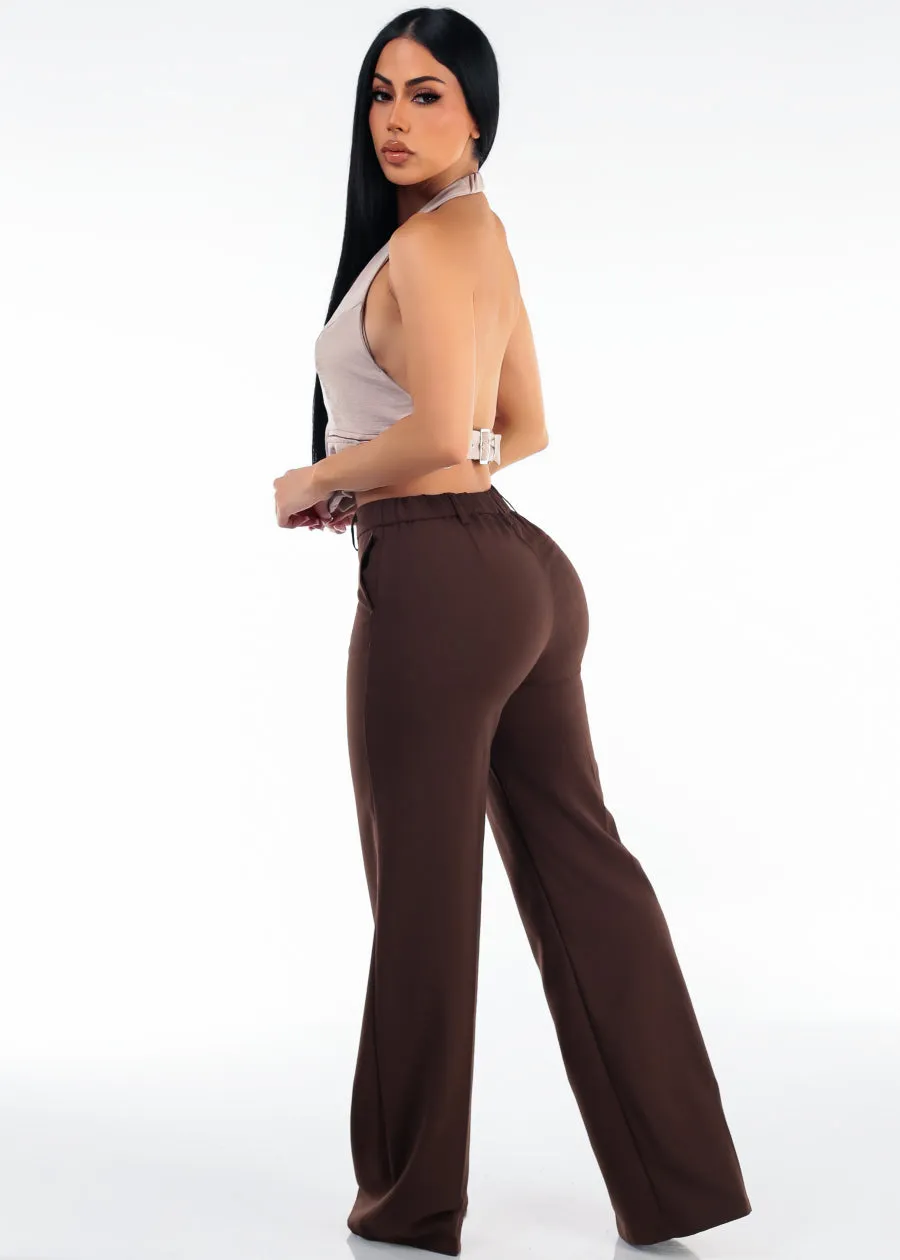 Super High Waist Stretch Wide Leg Dress Pants Brown sold by Moda product image thumbnail 5