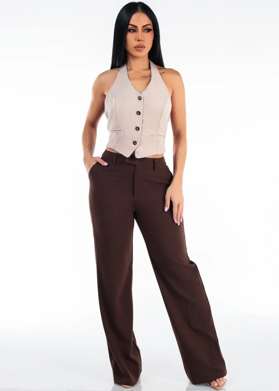 Super High Waist Stretch Wide Leg Dress Pants Brown sold by Moda product image thumbnail 2