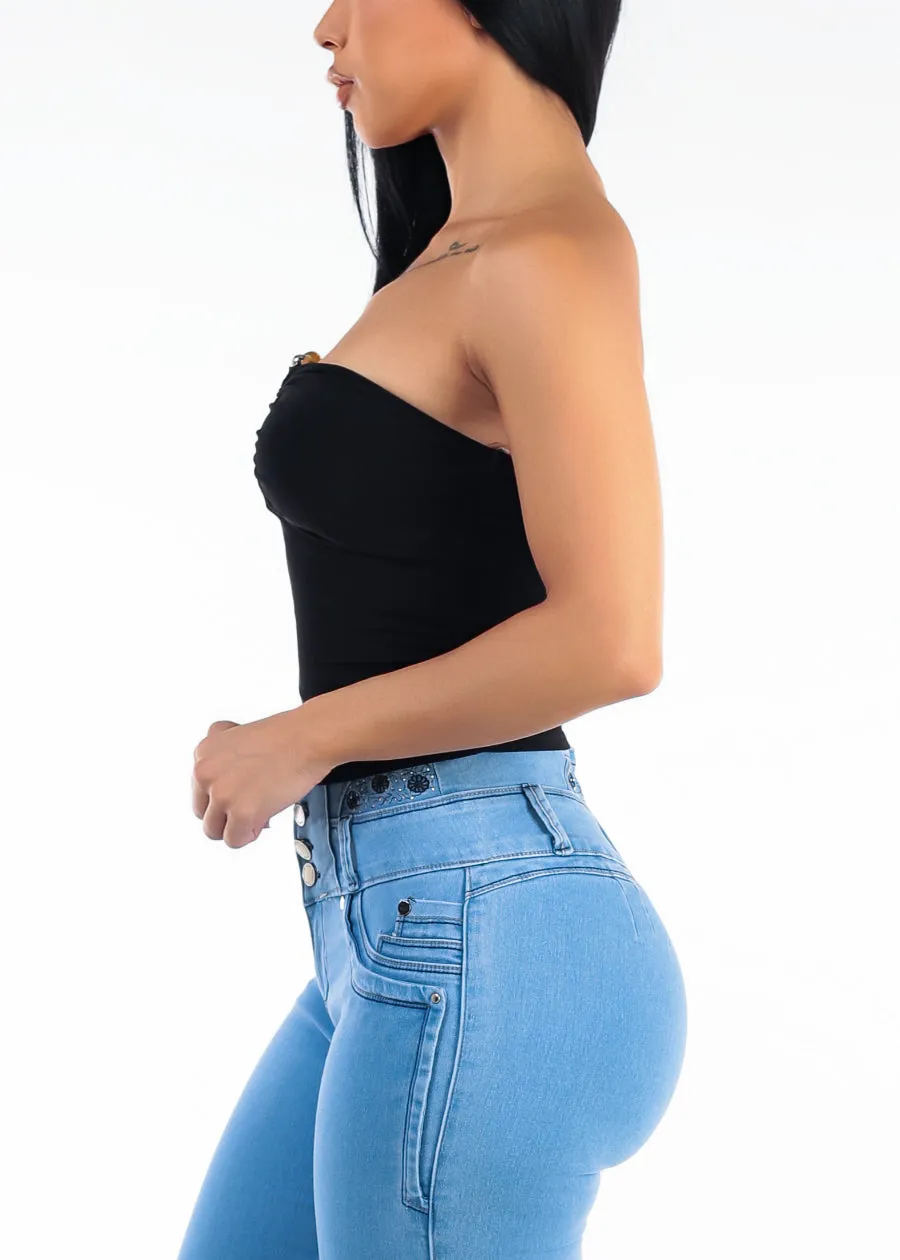 Strapless Plunge Neckline Stretch Crop Top Black sold by Moda product image thumbnail 3