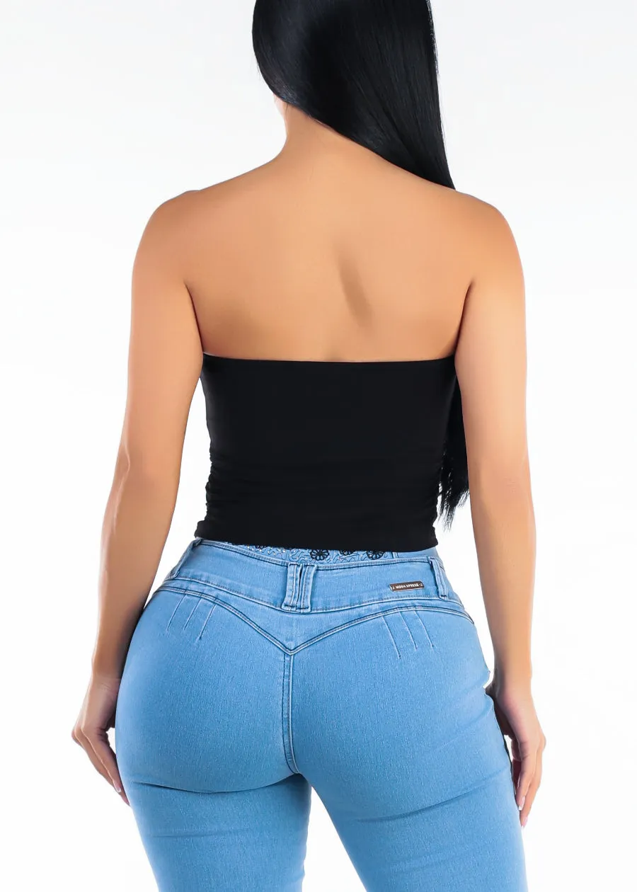 Strapless Plunge Neckline Stretch Crop Top Black sold by Moda product image thumbnail 4