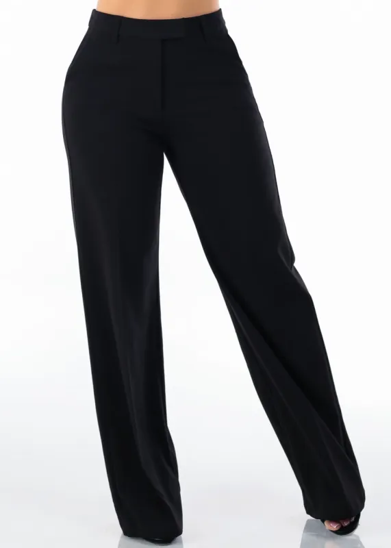 Super High Waist Stretch Wide Leg Dress Pants Black made by Love Tree