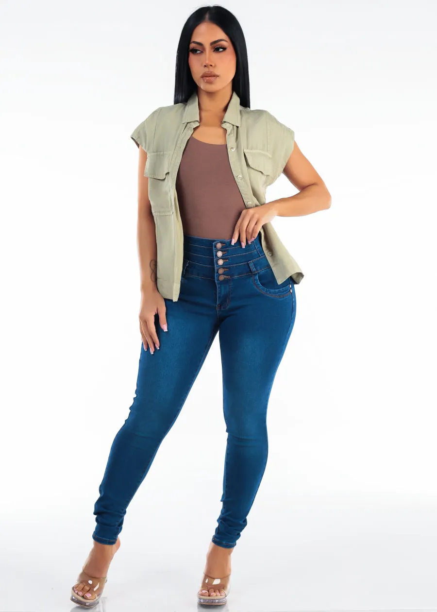 MX JEANS Butt Lift Thick Waist Stretch Skinny Jeans Dark Wash sold by Moda product image thumbnail 2
