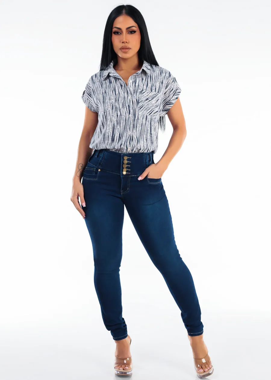 MX JEANS Butt Lift High Waist Stretch Skinny Jeans Dark Wash sold by Moda product image thumbnail 2