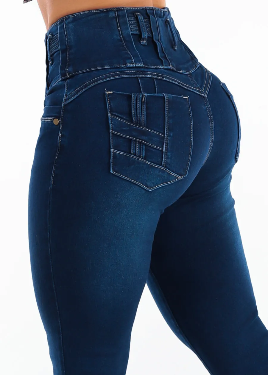 MX JEANS Butt Lift High Waist Stretch Skinny Jeans Dark Wash sold by Moda