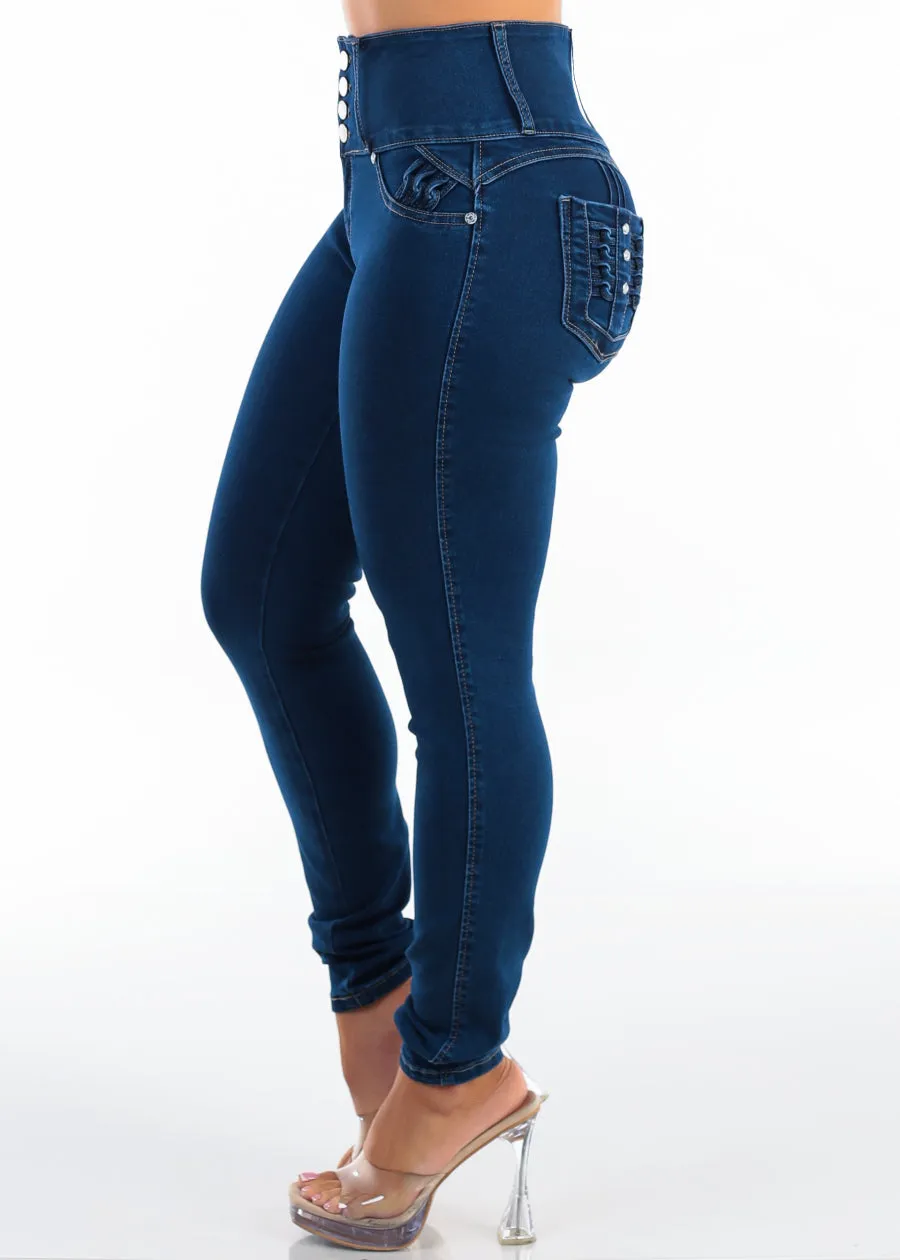 MX JEANS Butt Lift High Waist Stretch Skinny Jeans Dark Wash w Back Pocket Design sold by Moda product image thumbnail 4