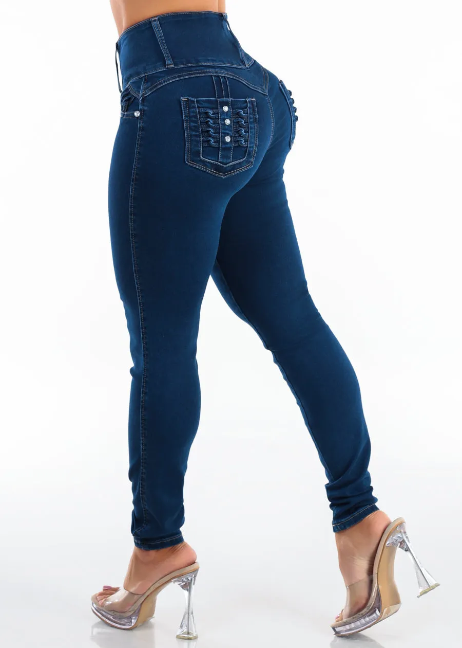 MX JEANS Butt Lift High Waist Stretch Skinny Jeans Dark Wash w Back Pocket Design sold by Moda product image thumbnail 5