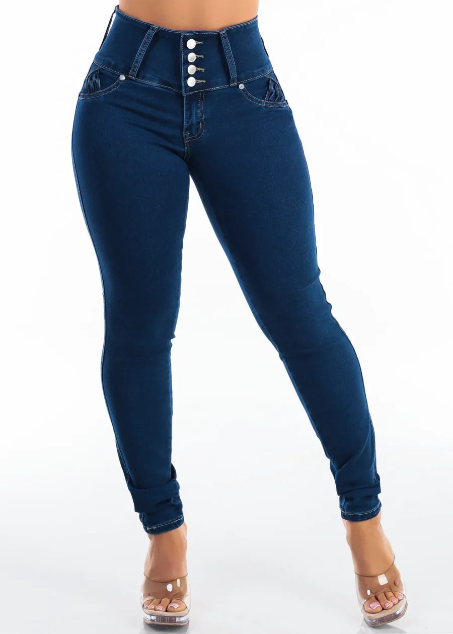 MX JEANS Butt Lift High Waist Stretch Skinny Jeans Dark Wash w Back Pocket Design sold by Moda product image thumbnail 3