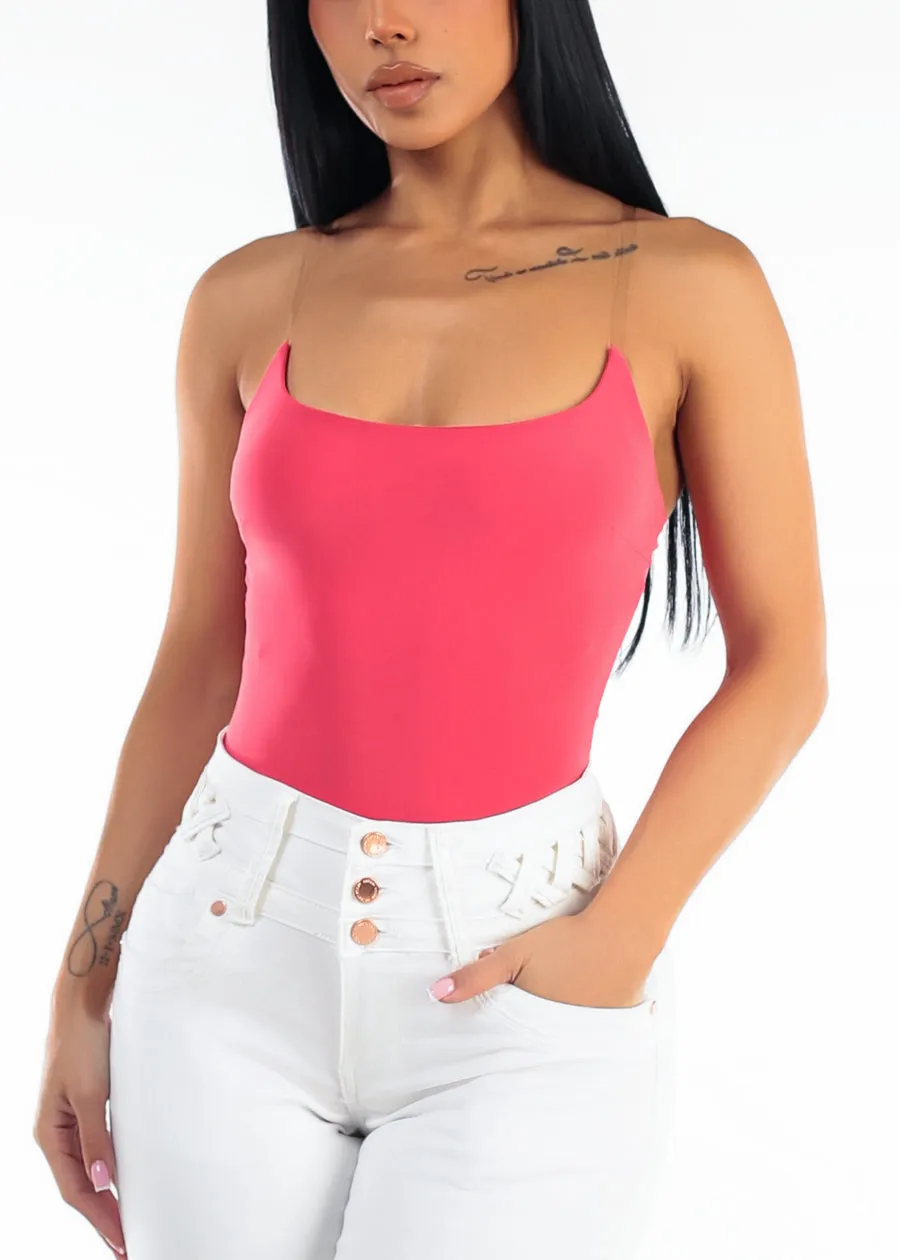 Clear Straps Scoop Neck Stretch Bodysuit Coral sold by Moda product image thumbnail 5
