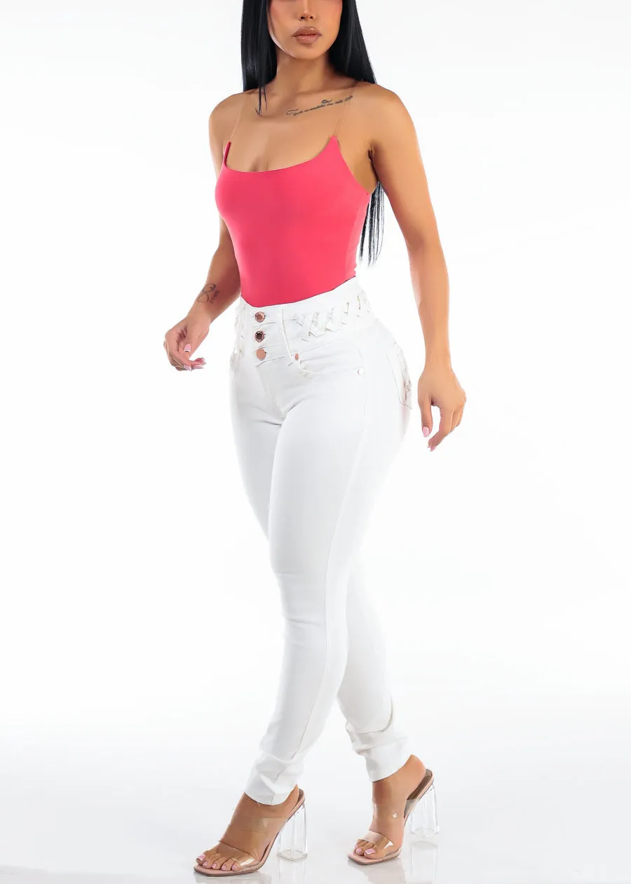 Clear Straps Scoop Neck Stretch Bodysuit Coral sold by Moda product image thumbnail 2