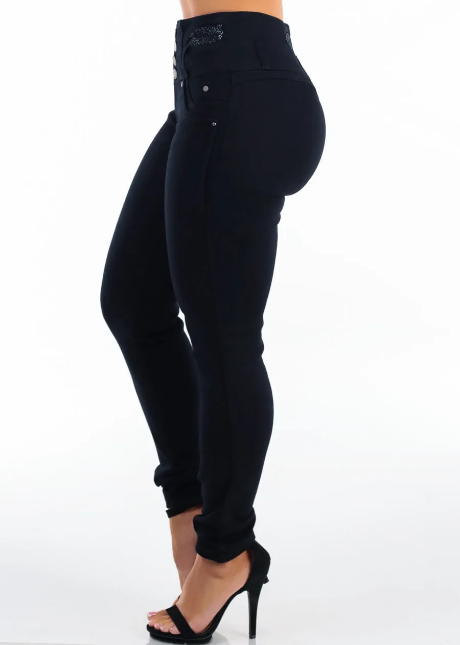 MX JEANS Embroidered Back Butt Lift Stretch Skinny Jeans Black sold by Moda product image thumbnail 4