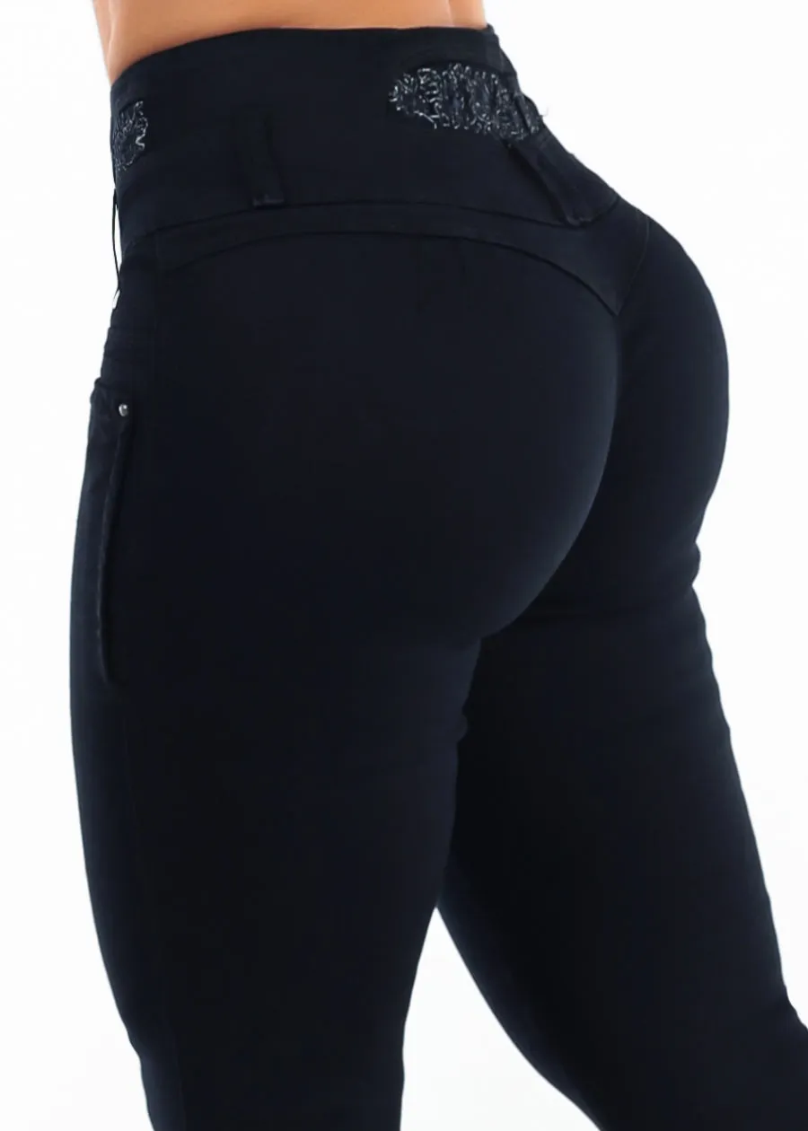 MX JEANS Embroidered Back Butt Lift Stretch Skinny Jeans Black sold by Moda