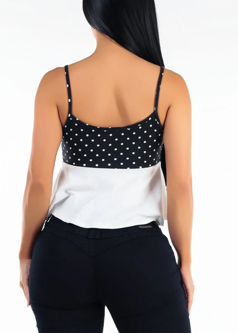Sleeveless Polka Dot Peplum Top with Tie Front Black & White sold by Moda product image thumbnail 4