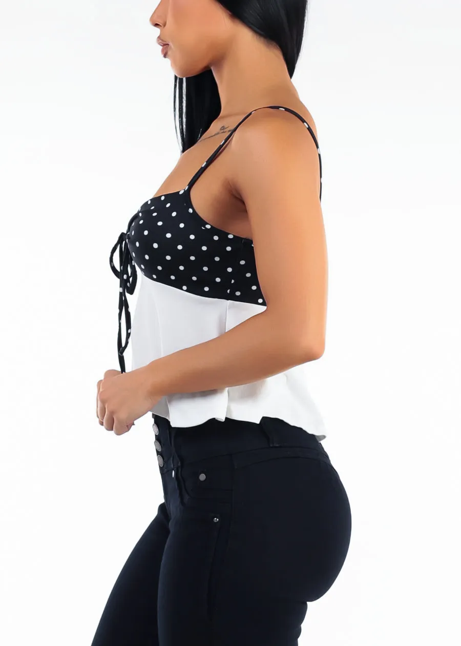 Sleeveless Polka Dot Peplum Top with Tie Front Black & White sold by Moda product image thumbnail 3