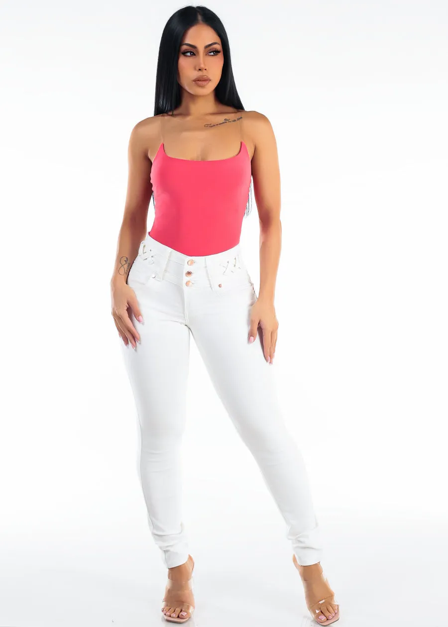 MX JEANS Butt Lift High Waist Stretch Skinny Jeans White w Lace Up Design sold by Moda product image thumbnail 2