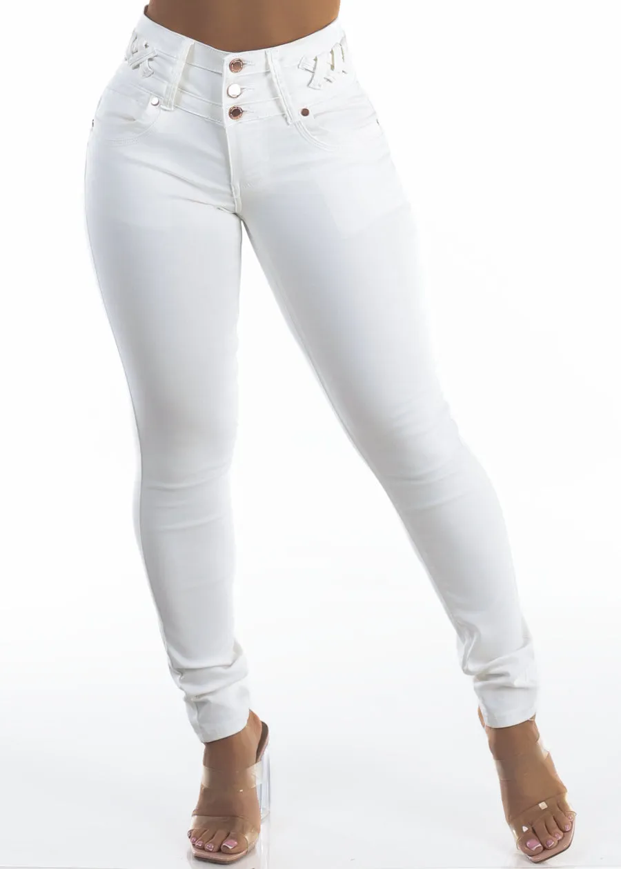 MX JEANS Butt Lift High Waist Stretch Skinny Jeans White w Lace Up Design sold by Moda product image thumbnail 3