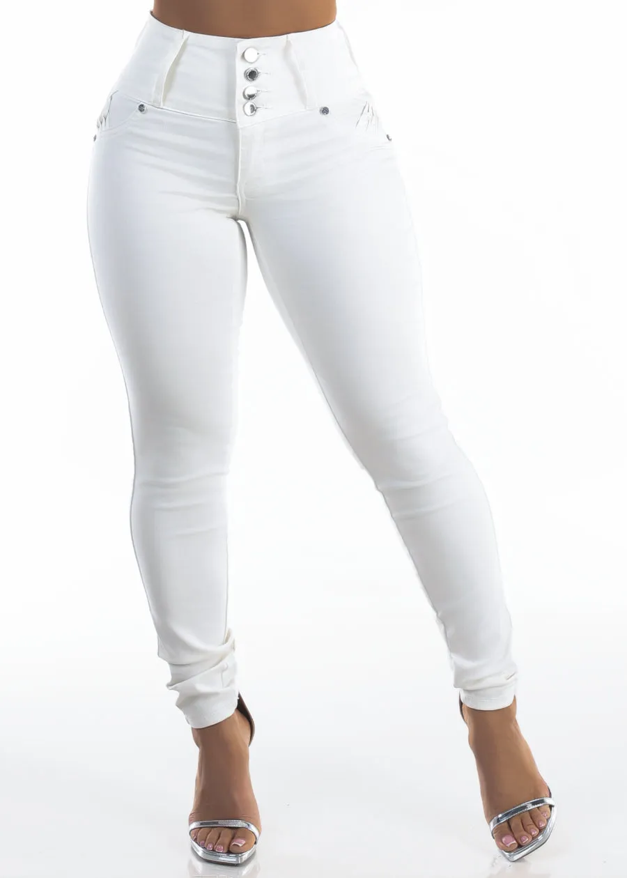 MX JEANS Butt Lift High Waist Stretch Skinny Jeans White w Back Pocket Design sold by Moda product image thumbnail 5