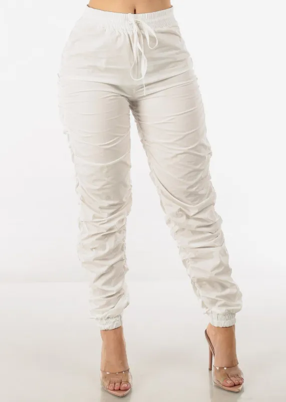 Drawstring Waist Ruched Jogger Pants Off White sold by Moda