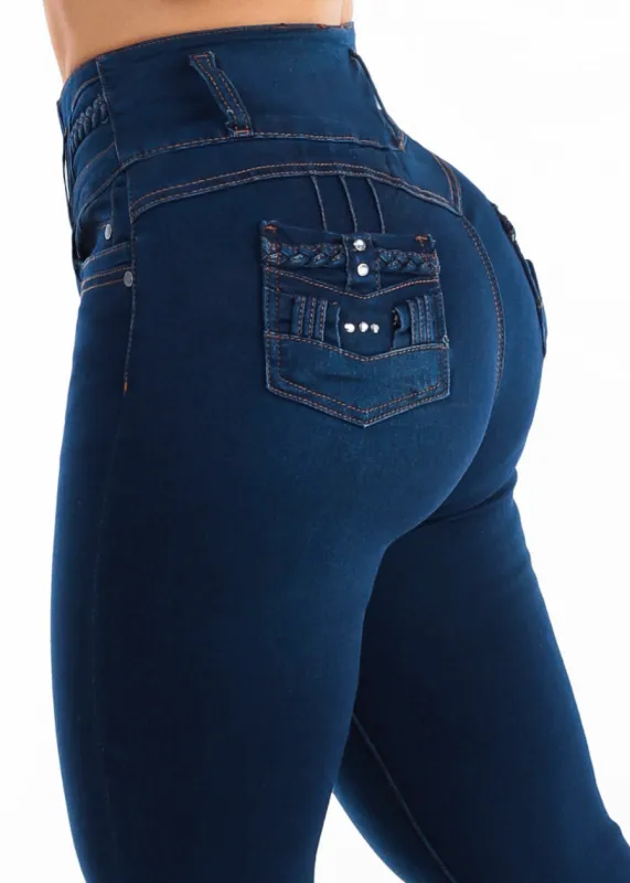 MX JEANS Levantacola Super High Waist Stretch Skinny Jeans Dark Blue made by Moda