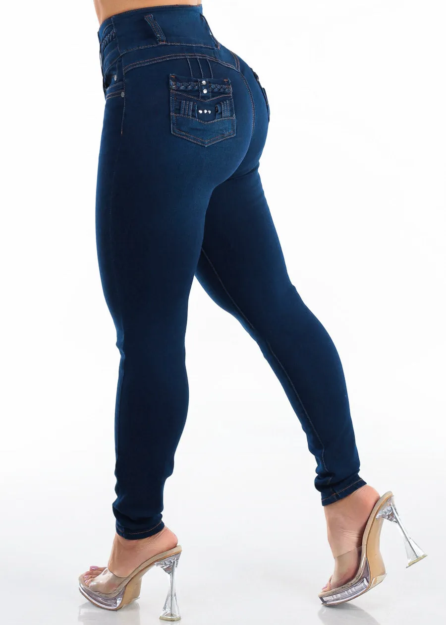 MX JEANS Levantacola Super High Waist Stretch Skinny Jeans Dark Blue sold by Moda product image thumbnail 5