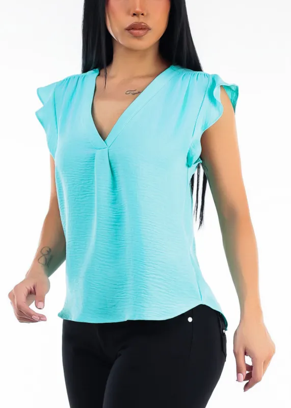 Short Sleeve Vneck Lightweight Blouse Mint made by Moda