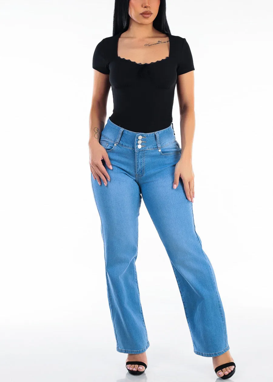 Short Sleeve Square Neck Stretch Top Black w Lace Trim sold by Moda product image thumbnail 2