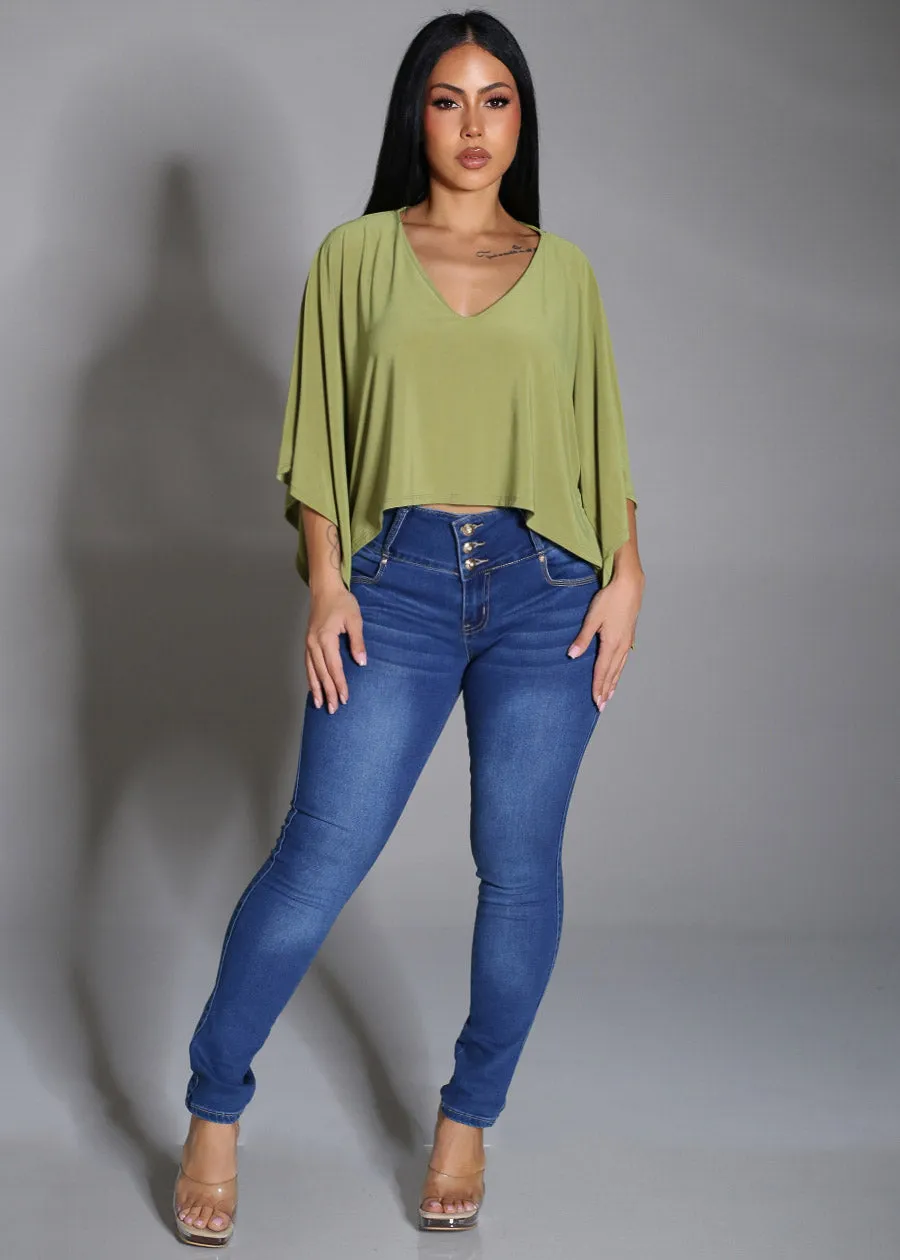 Vneck Poncho-Style Stretch Blouse Olive sold by Moda product image thumbnail 2