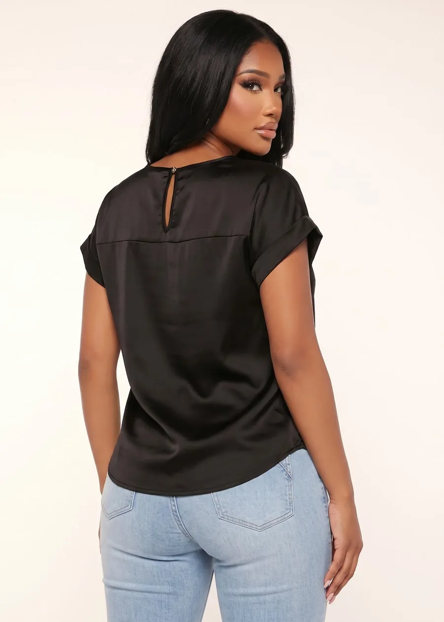 Short Sleeve Round Neck Satin Blouse Black sold by Moda product image thumbnail 2