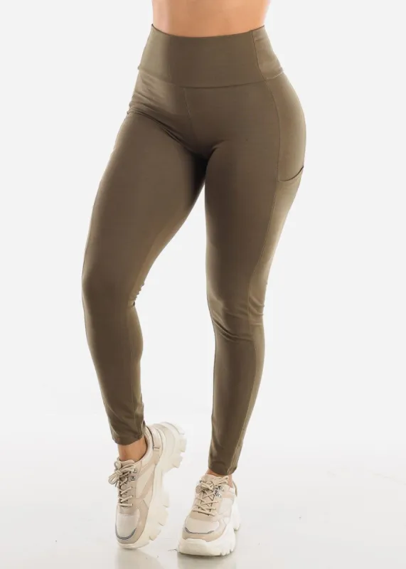 Activewear High Waisted Olive Leggings with phone pocket sold by Moda