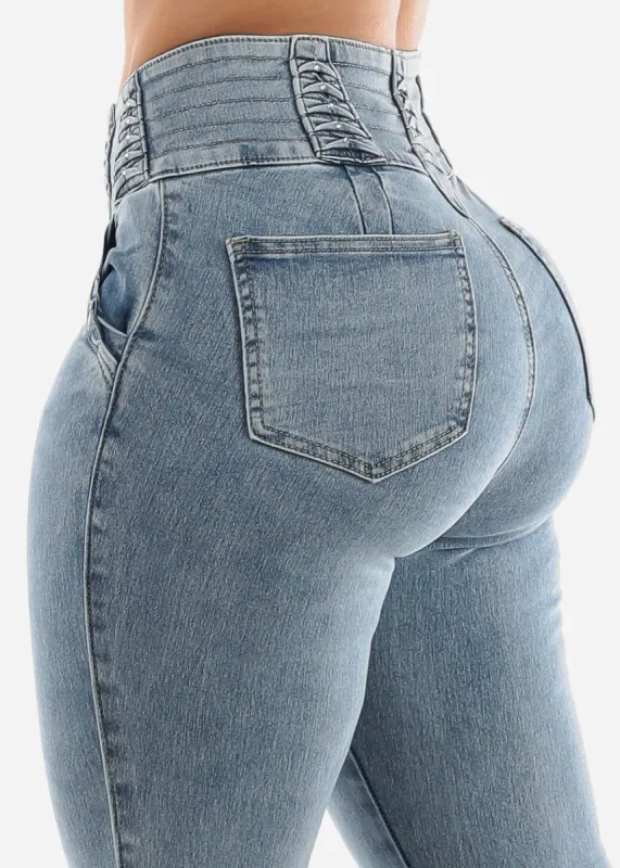High Waisted Butt Lift Acid Wash Skinny Jeans sold by Moda
