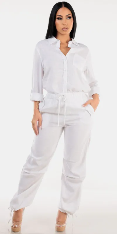 White Linen Jogger Pants Combo sold by Moda