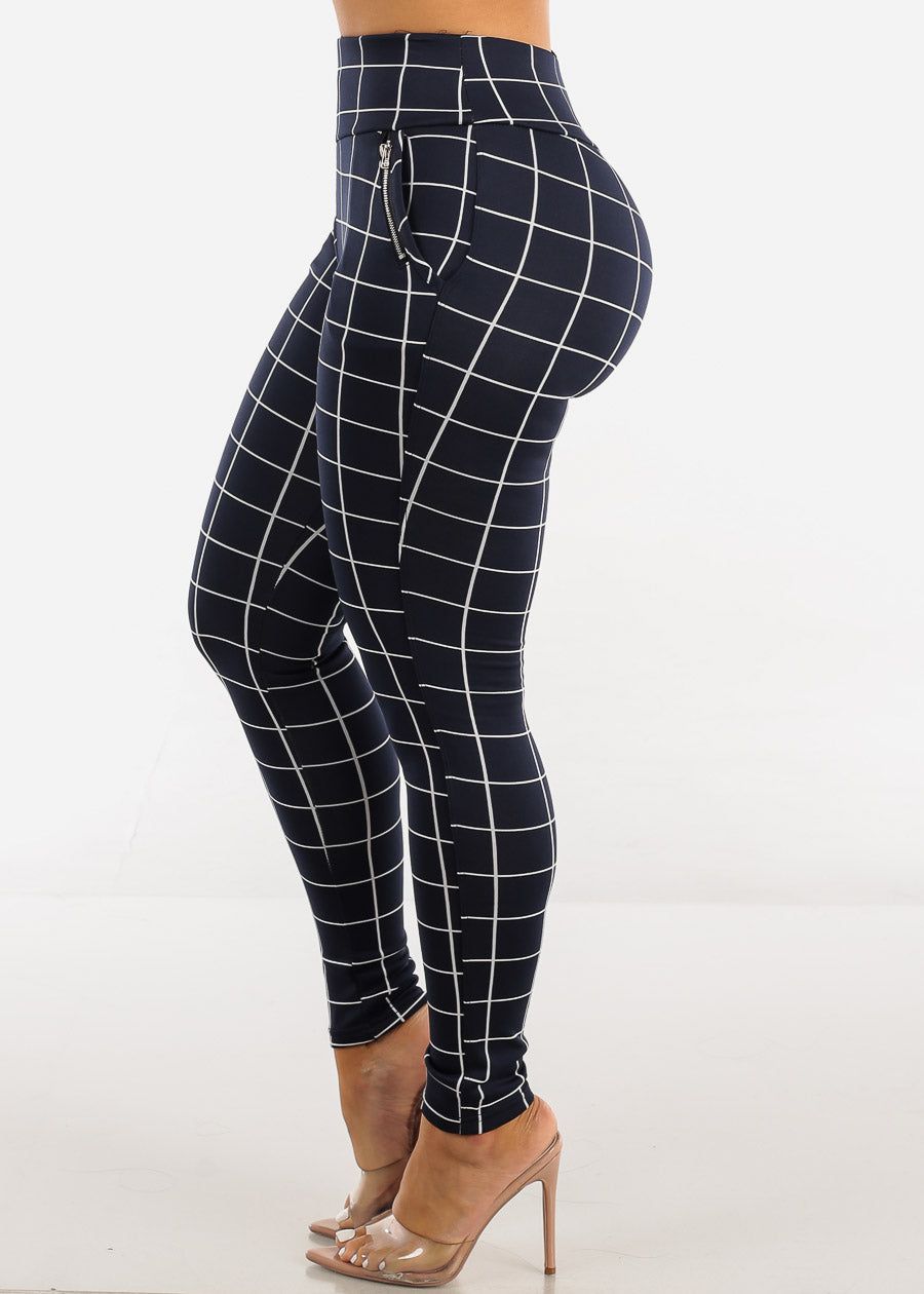 High Waisted Navy Windowpane Skinny Pants sold by Moda product image thumbnail 4