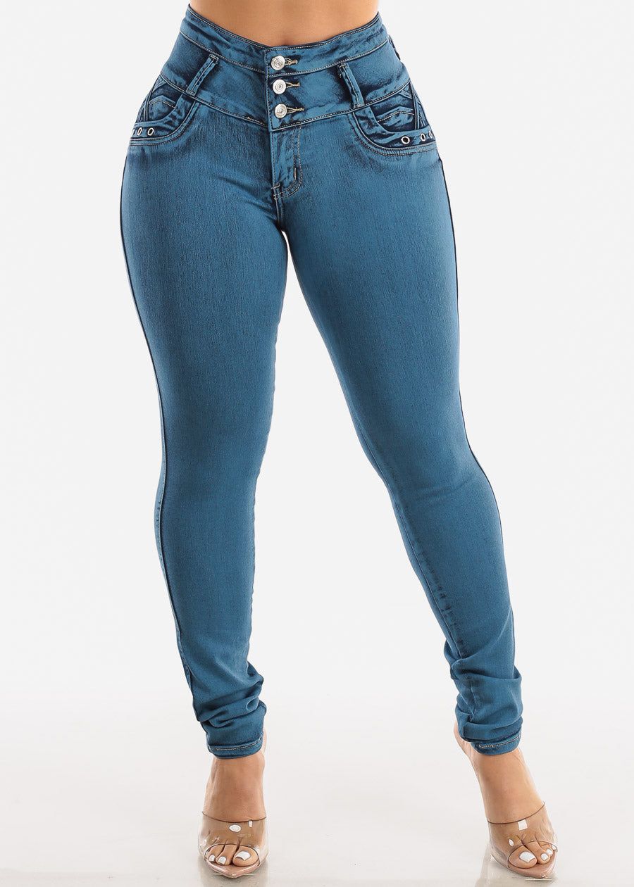 MX JEANS Butt Lifting Acid Wash Blue Skinny Jeans sold by Moda product image thumbnail 4