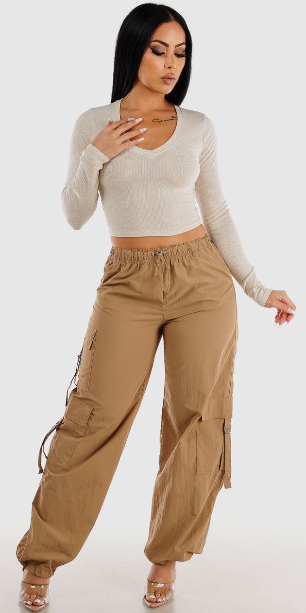 Khaki High Waist Cargo Outfit sold by Moda