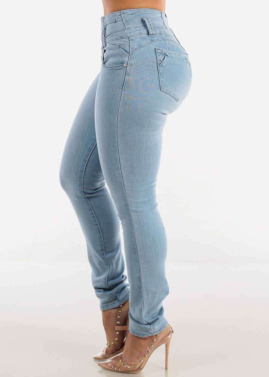 MX JEANS Butt Lifting High Waist Light Blue Skinny Jeans sold by Moda product image thumbnail 4