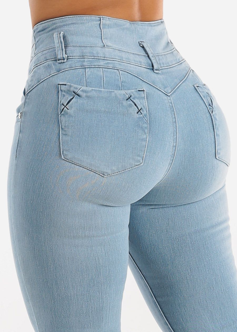 MX JEANS Butt Lifting High Waist Light Blue Skinny Jeans sold by Moda