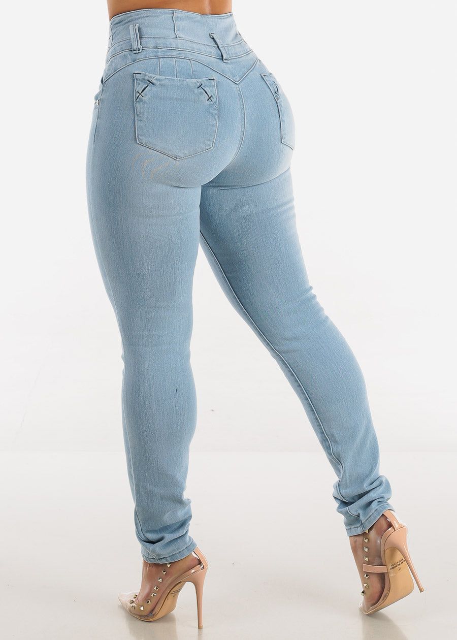 MX JEANS Butt Lifting High Waist Light Blue Skinny Jeans sold by Moda product image thumbnail 5