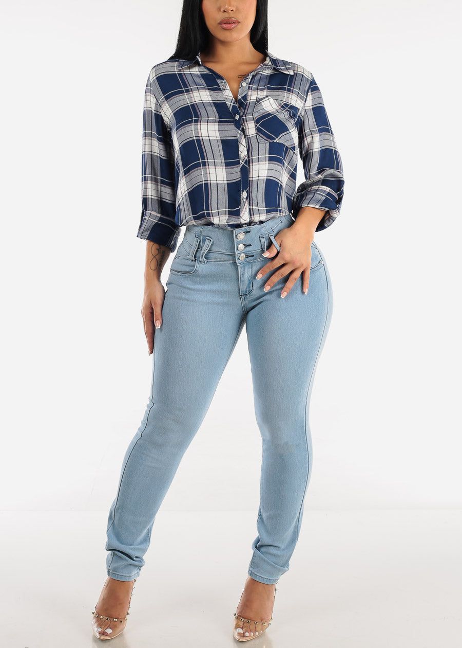 MX JEANS Butt Lifting High Waist Light Blue Skinny Jeans sold by Moda product image thumbnail 2