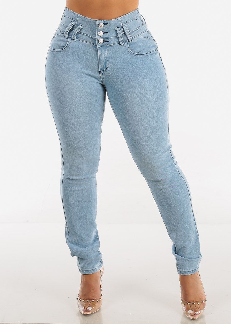 MX JEANS Butt Lifting High Waist Light Blue Skinny Jeans sold by Moda product image thumbnail 3