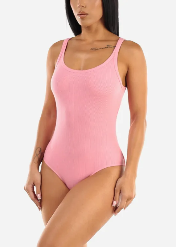 Sleeveless Scoop Neck Ribbed Bodysuit Pink sold by Moda