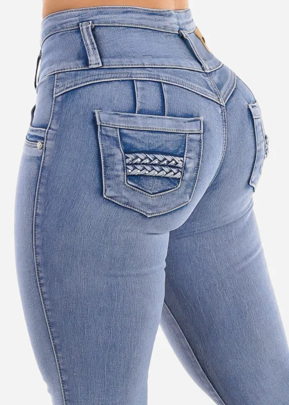 Butt Lift High Waisted Skinny Jeans Light Blue sold by Moda