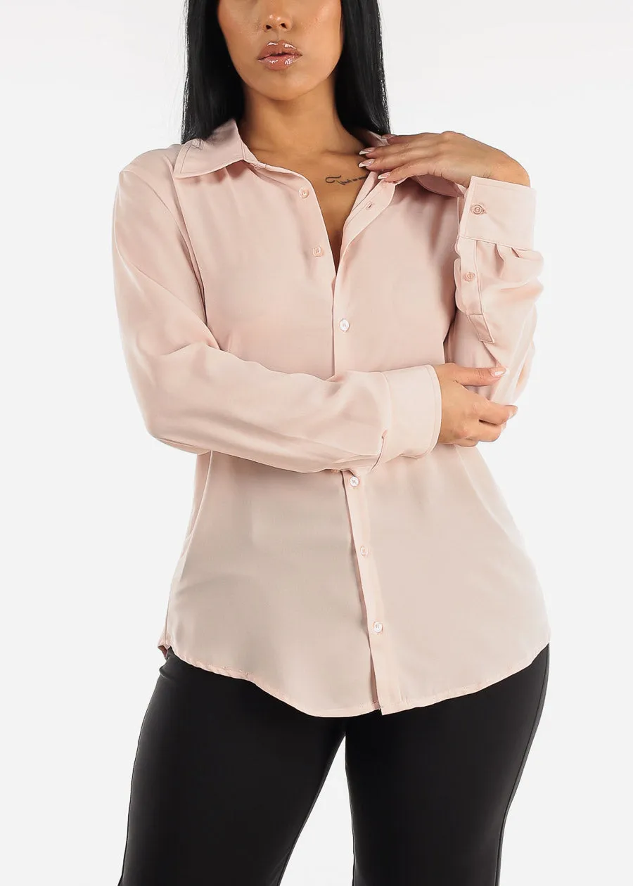 Chiffon Long Sleeve Collared Blouse Light Pink sold by Moda product image thumbnail 3
