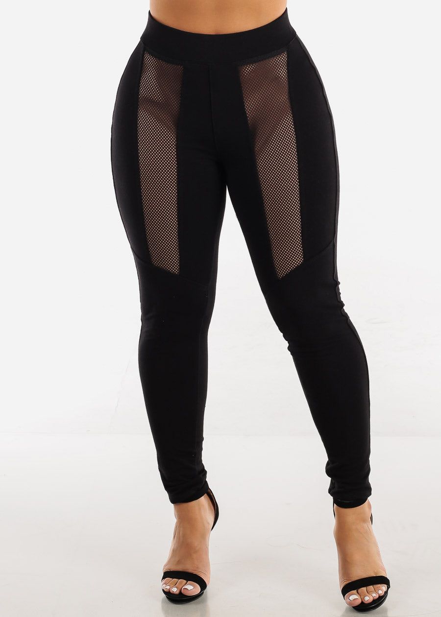 Black High Waisted Skinny Pants w Fishnet Detail sold by Moda product image thumbnail 2