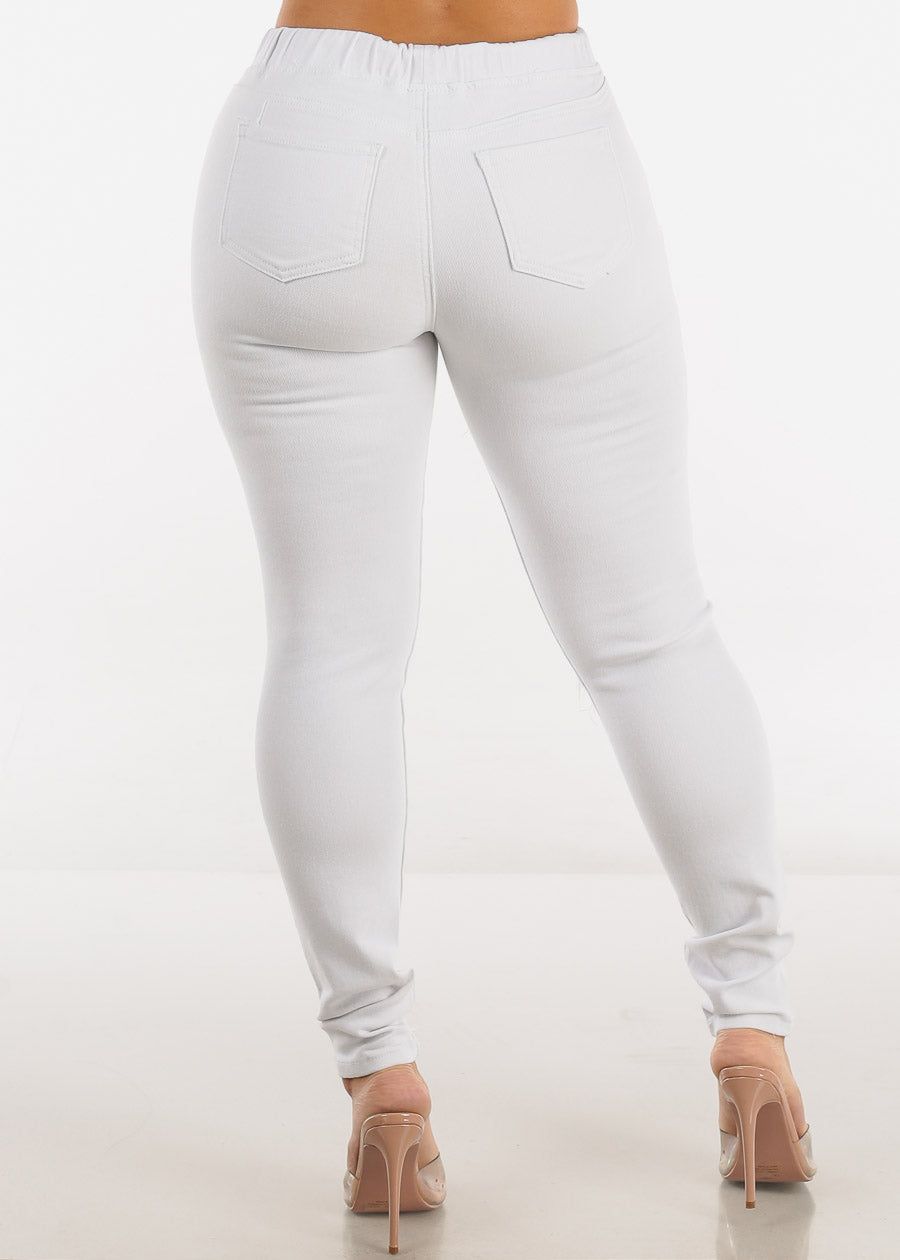 White Drawstring Waist Distressed Denim Skinny Jeans sold by Moda product image thumbnail 4