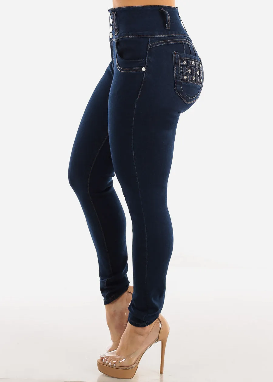 High Waisted Levantacola Dark Wash Skinny Jeans sold by Moda product image thumbnail 4