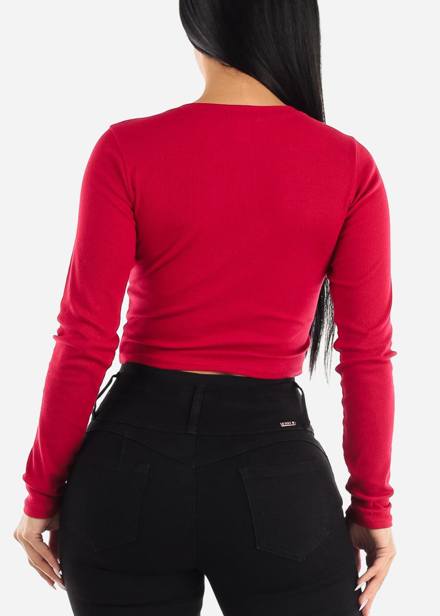 RedCrewneck Long Sleeve Crop Top sold by Moda product image thumbnail 4
