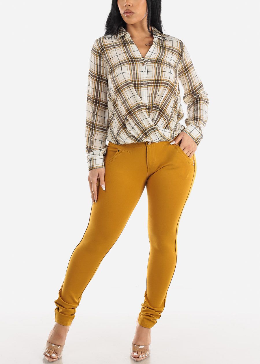 Button Up Twisted Front Roll Up Sleeve Shirt Mustard sold by Moda product image thumbnail 2