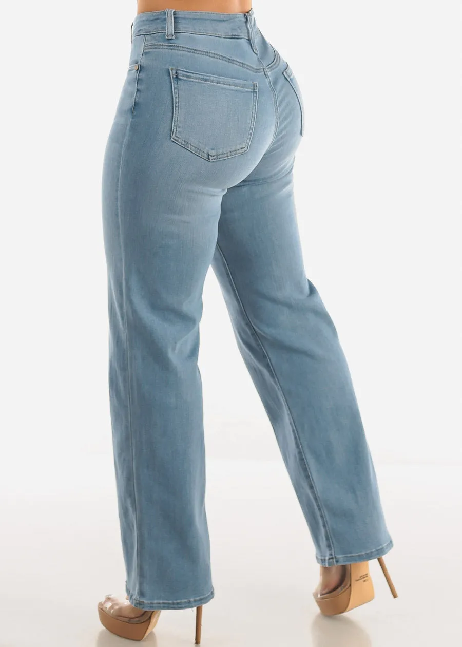 High Waist Wide Leg Straight Stretch Light Jeans sold by Moda product image thumbnail 4
